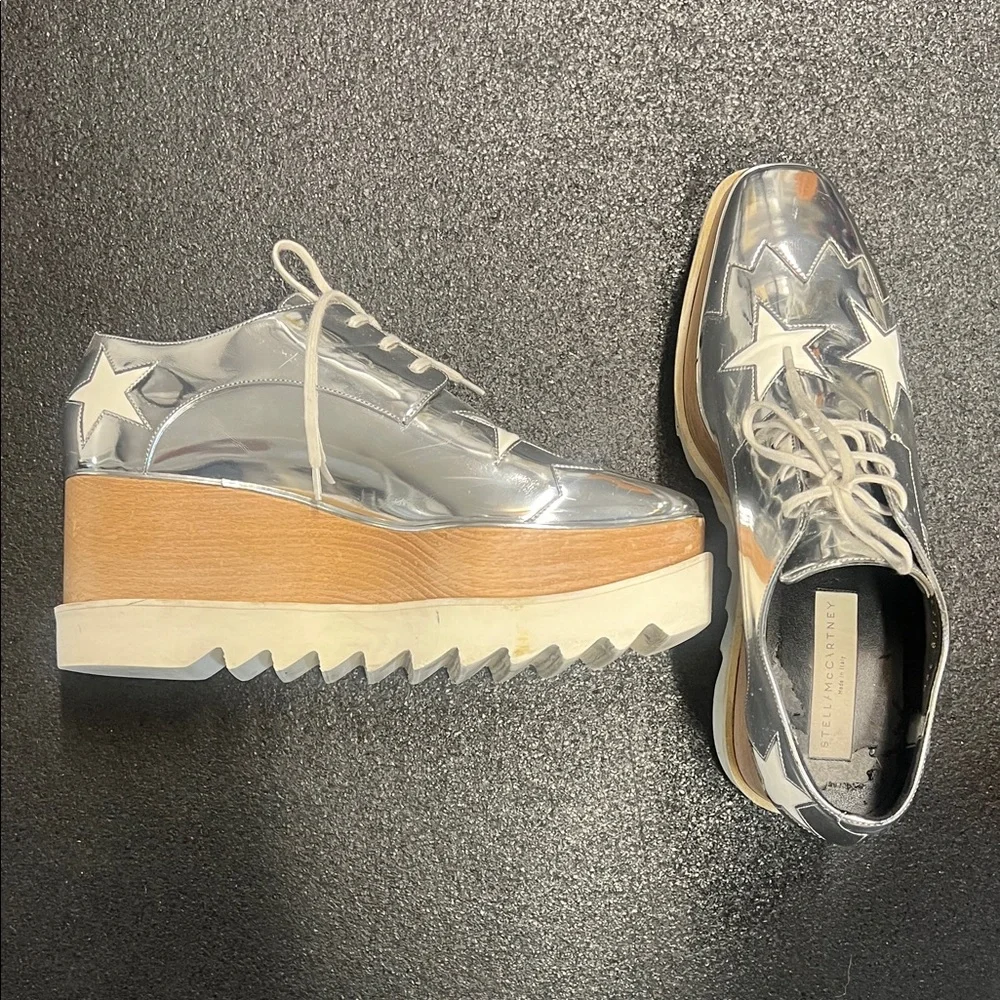 Stella McCartney Silver Star Platform Lace-Up Shoes - Picture 1 of 8